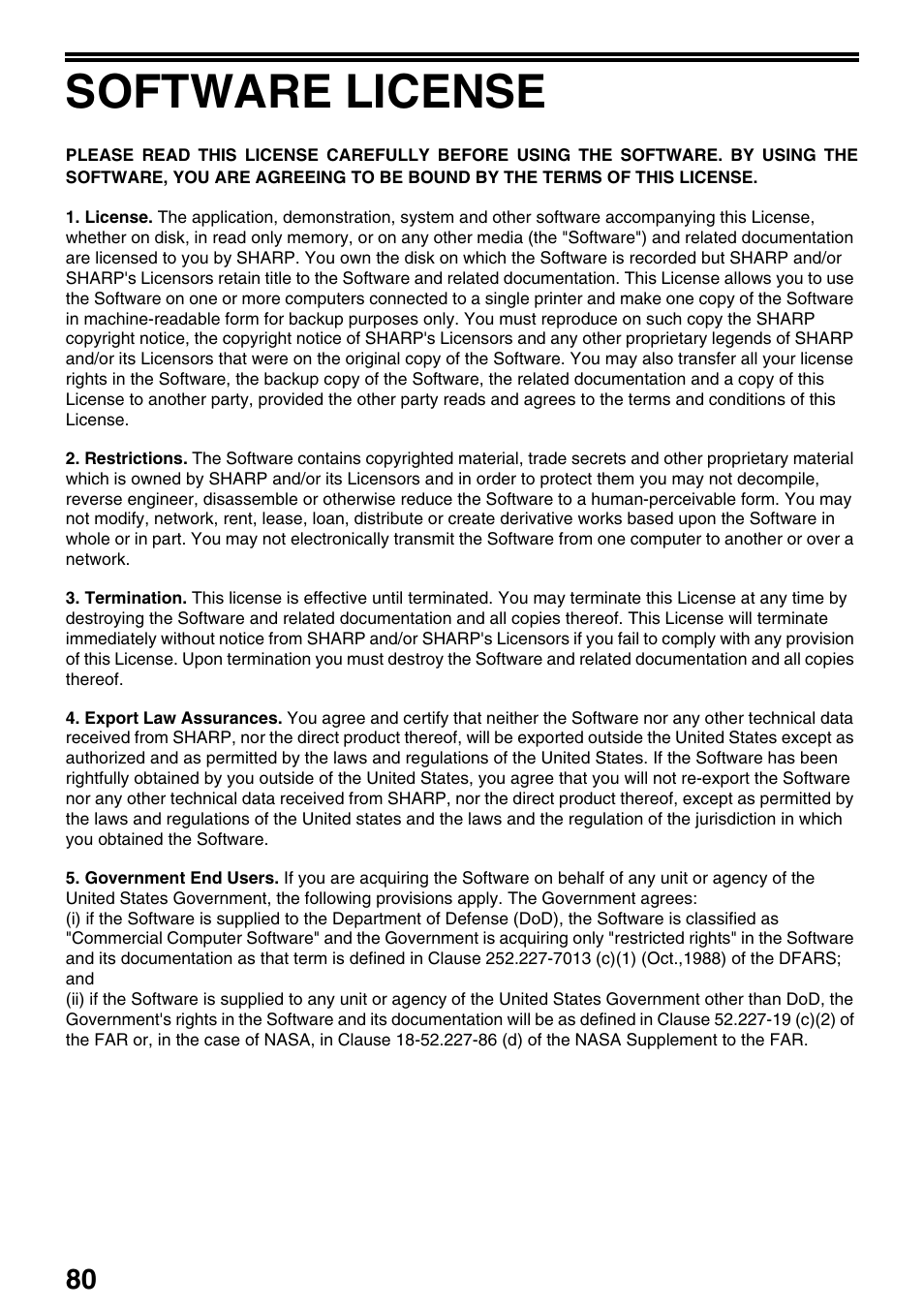 Software license | Sharp AR-M205 User Manual | Page 82 / 96
