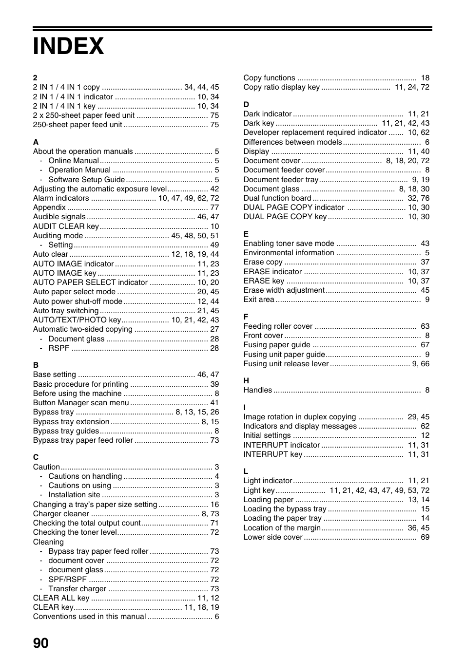 Index | Sharp AR-M205 User Manual | Page 92 / 96