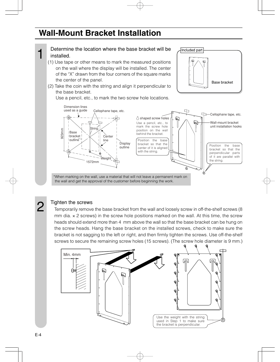 Wall-mount bracket installation | Sharp AN-65AG1 User Manual | Page 5 / 11