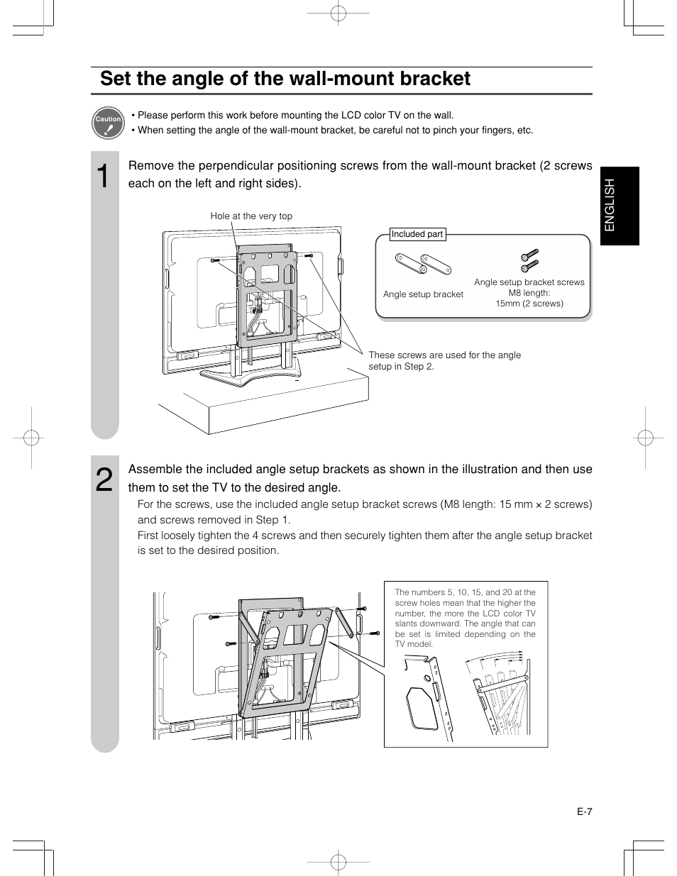 Set the angle of the wall-mount bracket, English | Sharp AN-65AG1 User Manual | Page 8 / 11