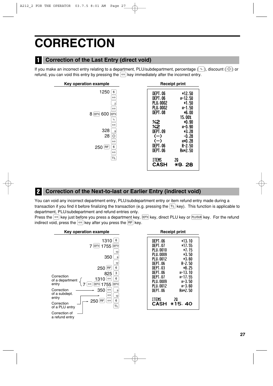 Correction | Sharp XE-A212 User Manual | Page 29 / 82