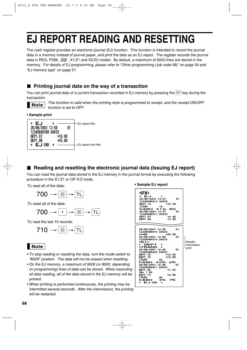 Ej report reading and resetting, A@ @ p | Sharp XE-A212 User Manual | Page 70 / 82