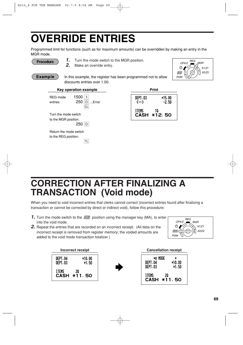 Override entries | Sharp XE-A212 User Manual | Page 71 / 82