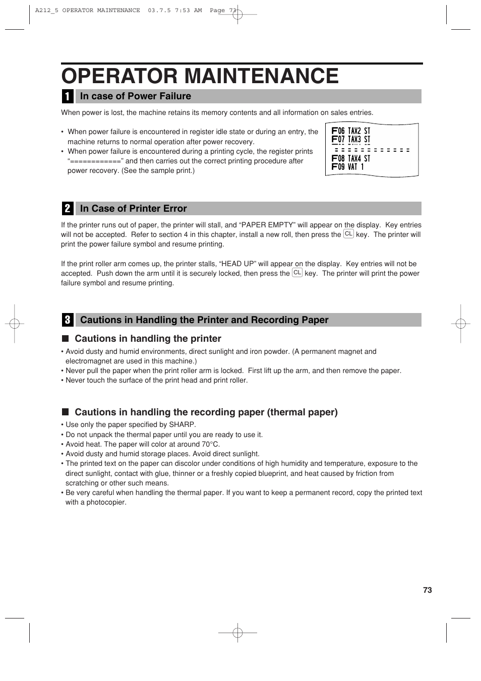 Operator maintenance | Sharp XE-A212 User Manual | Page 75 / 82