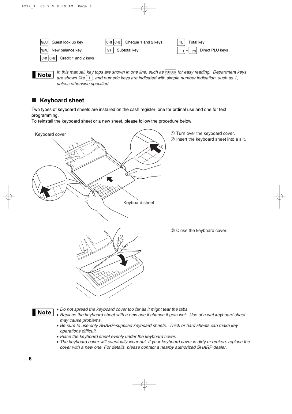 Keyboard sheet | Sharp XE-A212 User Manual | Page 8 / 82