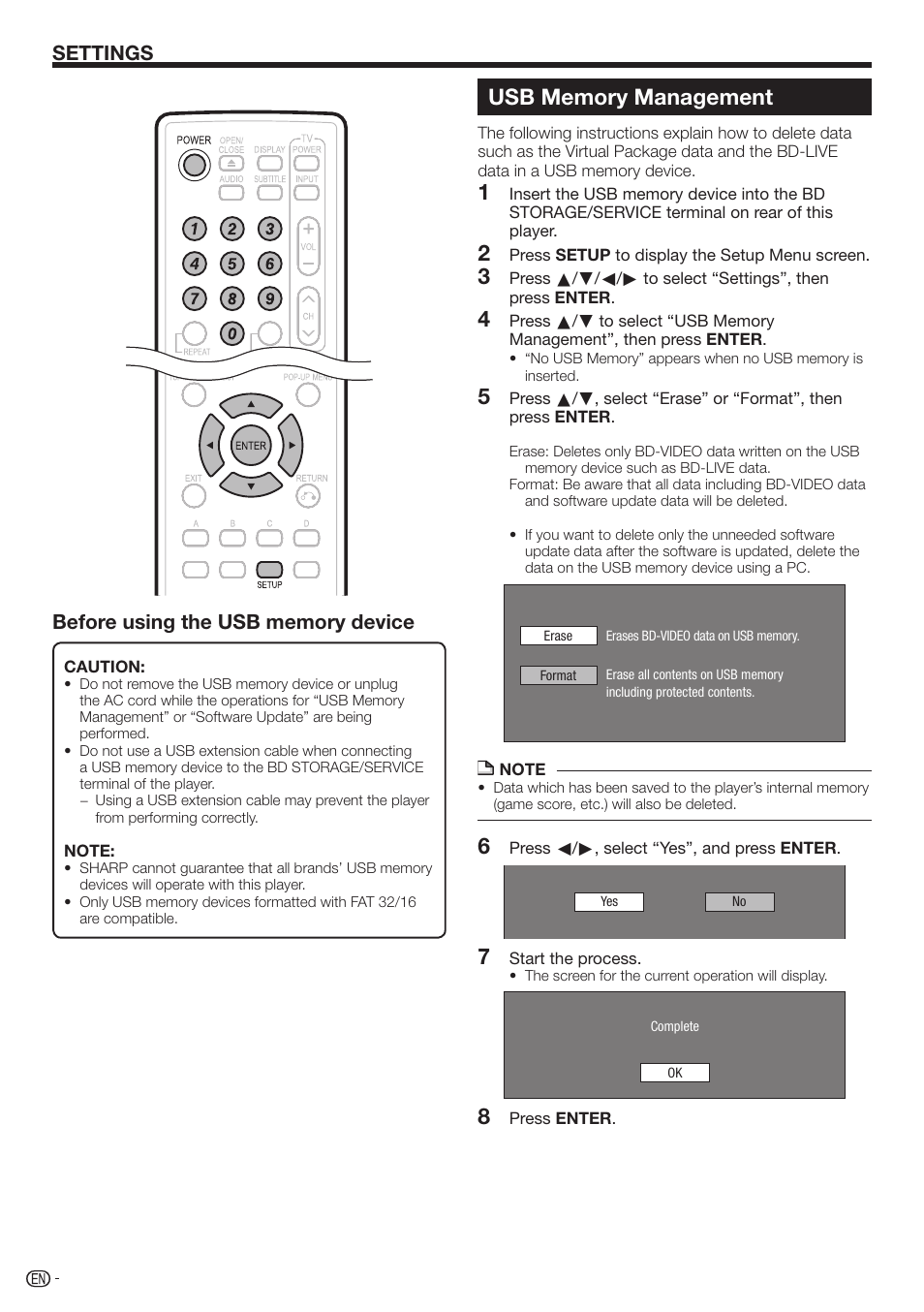 Settings | Sharp BD-HP210U User Manual | Page 44 / 54