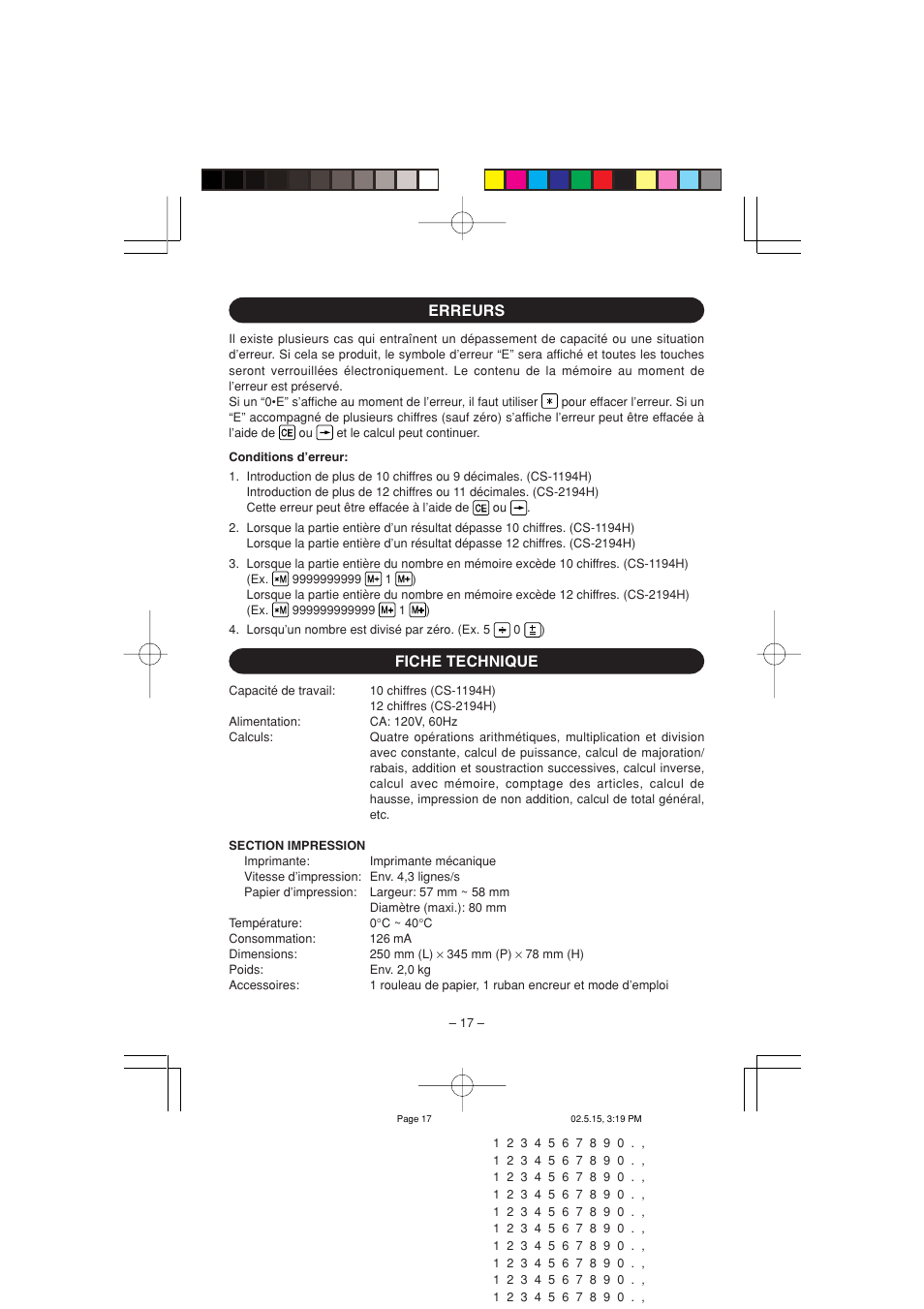 Erreurs fiche technique | Sharp CS-1194H User Manual | Page 19 / 48