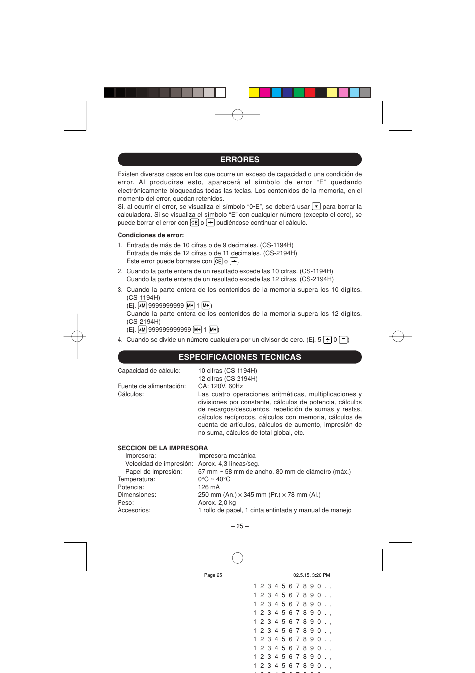 Errores especificaciones tecnicas | Sharp CS-1194H User Manual | Page 27 / 48