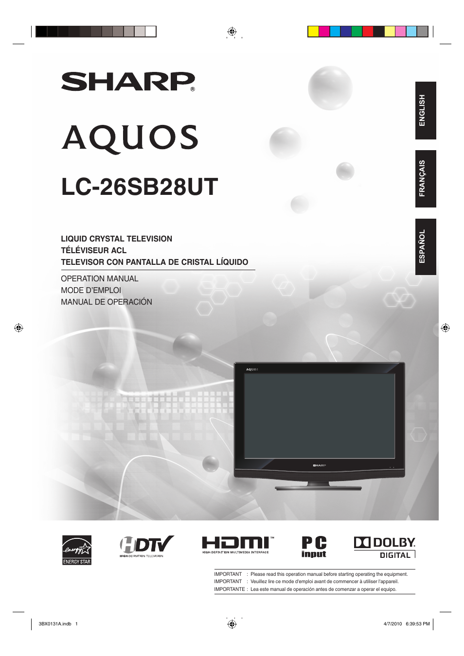 Sharp AQUOS 9JDJ3BX0131A User Manual | 34 pages