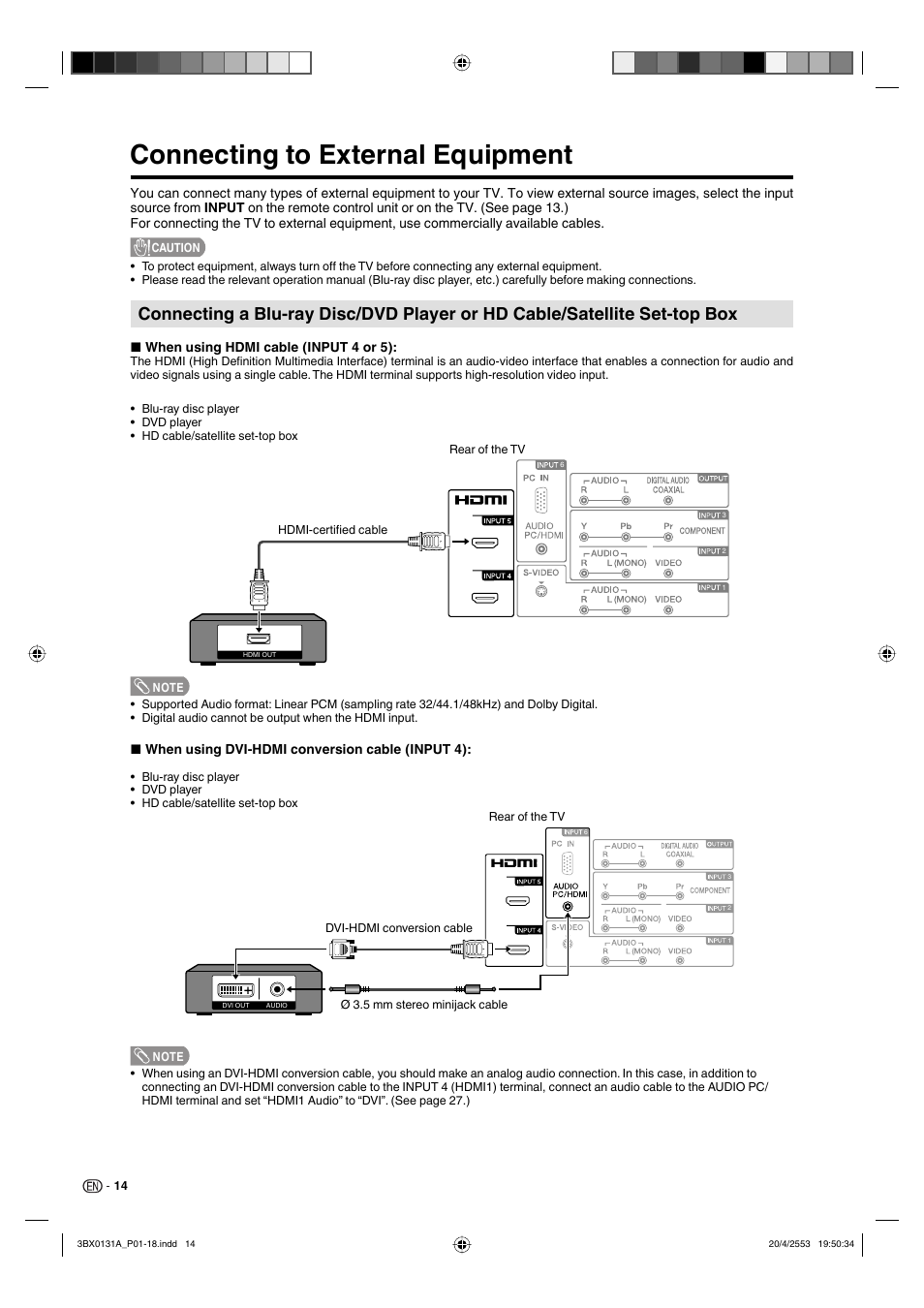 Connecting to external equipment | Sharp AQUOS 9JDJ3BX0131A User Manual | Page 16 / 34