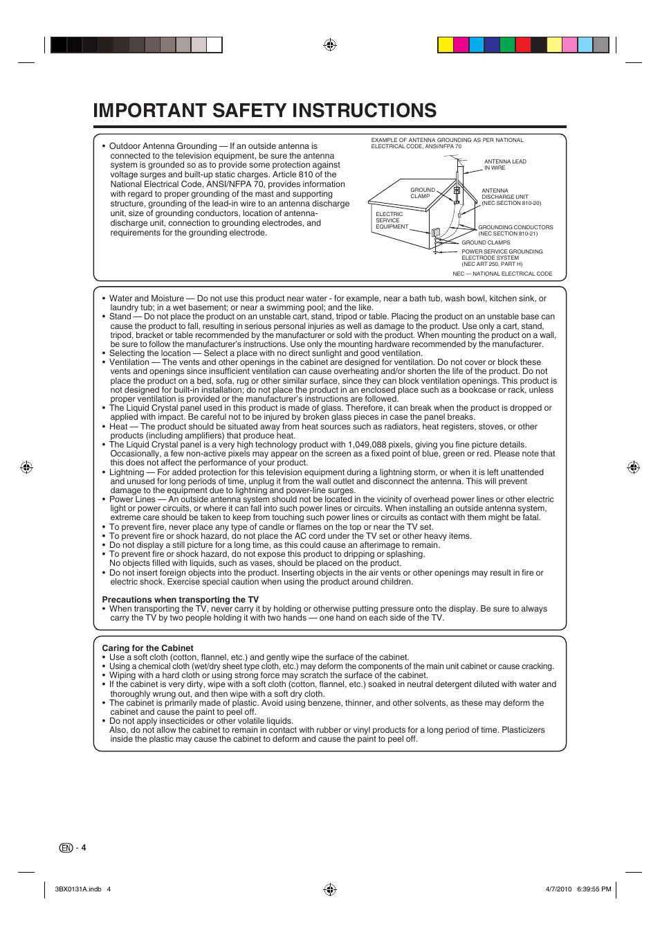 Important safety instructions | Sharp AQUOS 9JDJ3BX0131A User Manual | Page 6 / 34