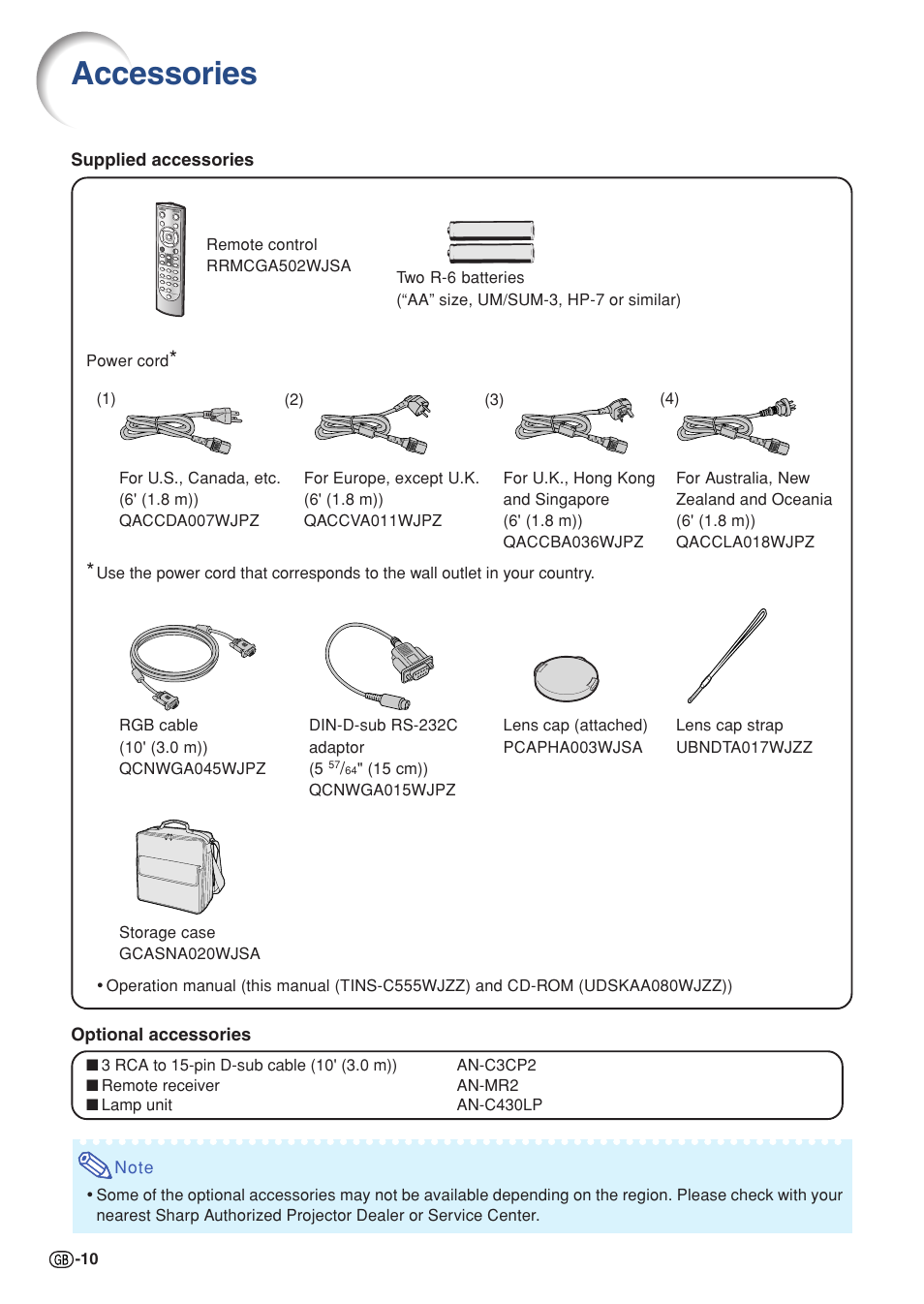 Accessories | Sharp XG-C330X User Manual | Page 12 / 71