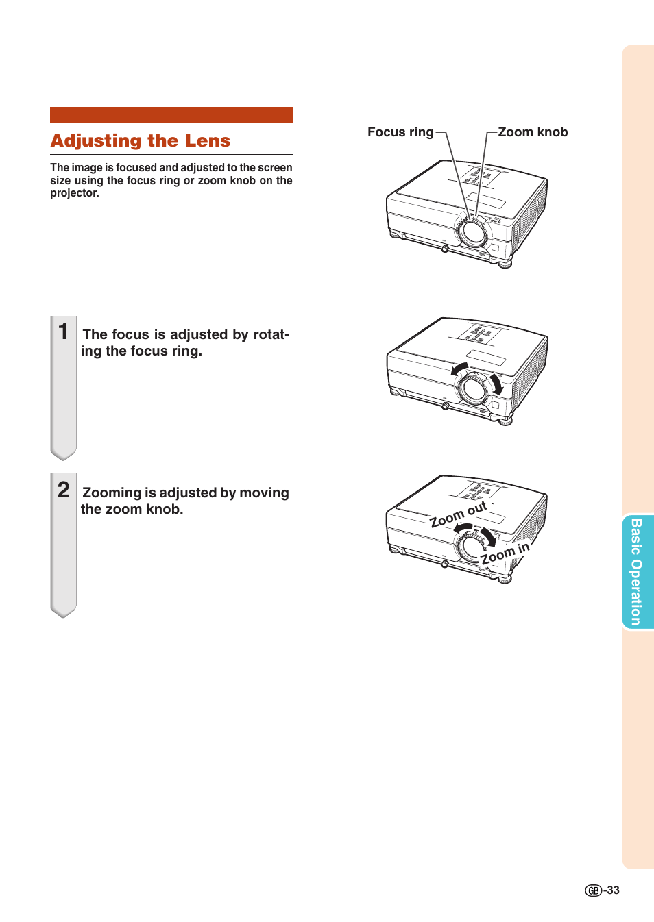 Adjusting the lens | Sharp XG-C330X User Manual | Page 35 / 71