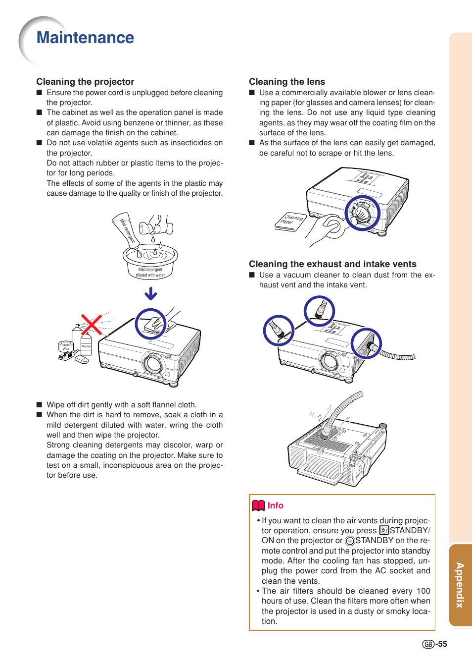 Appendix, Maintenance | Sharp XG-C330X User Manual | Page 57 / 71