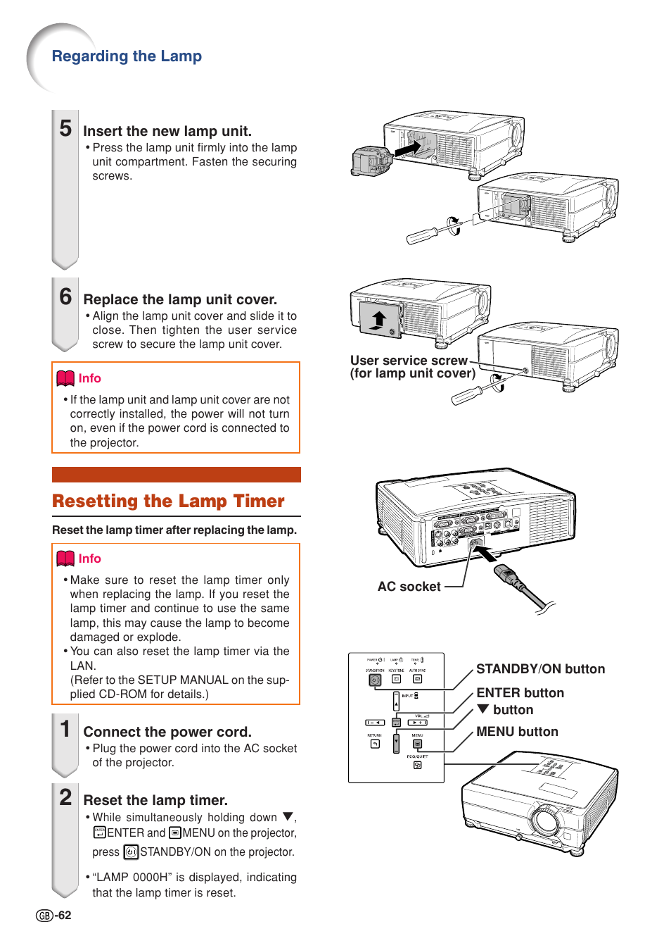 Resetting the lamp timer | Sharp XG-C330X User Manual | Page 64 / 71
