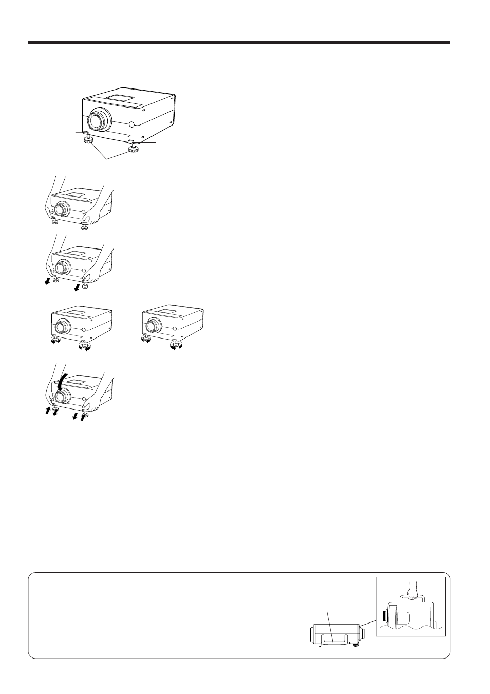 Adjusting the height of the picture, Transporting the projector, Remove your hand from the adjuster release | Make any minor adjustments necessary | Sharp XG-NV2SB User Manual | Page 14 / 40