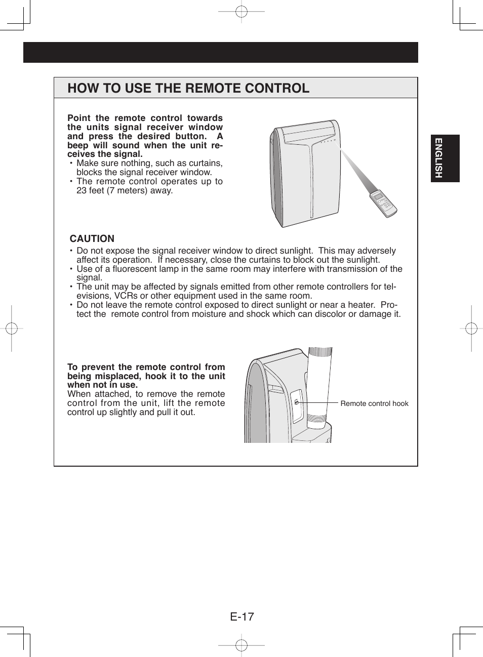 How to use the remote control, E-17 | Sharp CV-13NH User Manual | Page 19 / 60