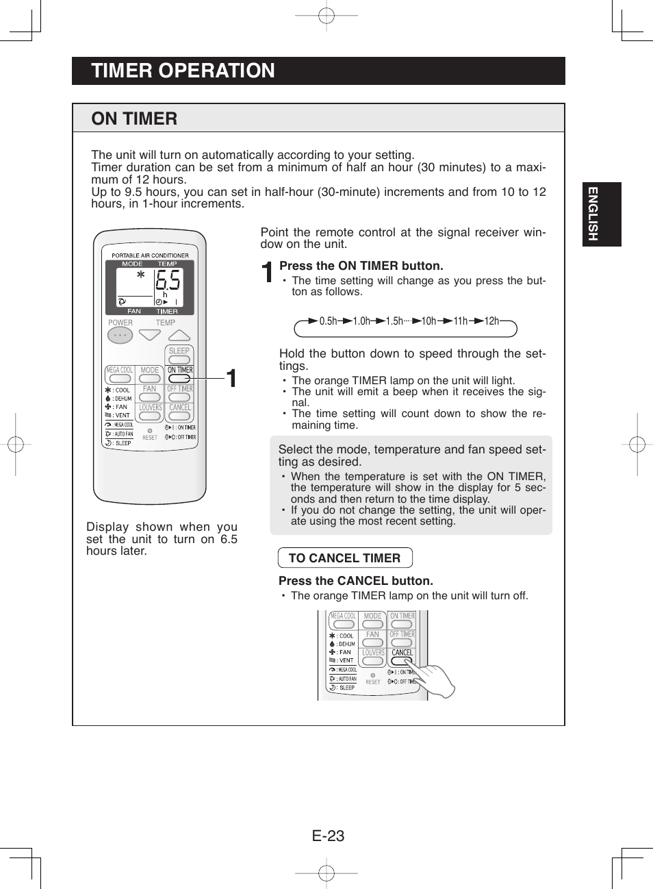 Timer operation, On timer | Sharp CV-13NH User Manual | Page 25 / 60