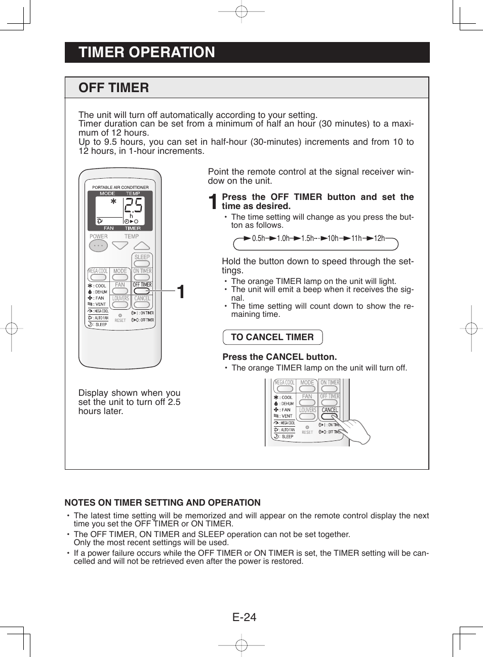 Timer operation, Off timer | Sharp CV-13NH User Manual | Page 26 / 60