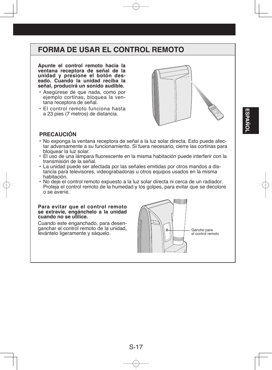 Forma de usar el control remoto, S-17 | Sharp CV-13NH User Manual | Page 47 / 60