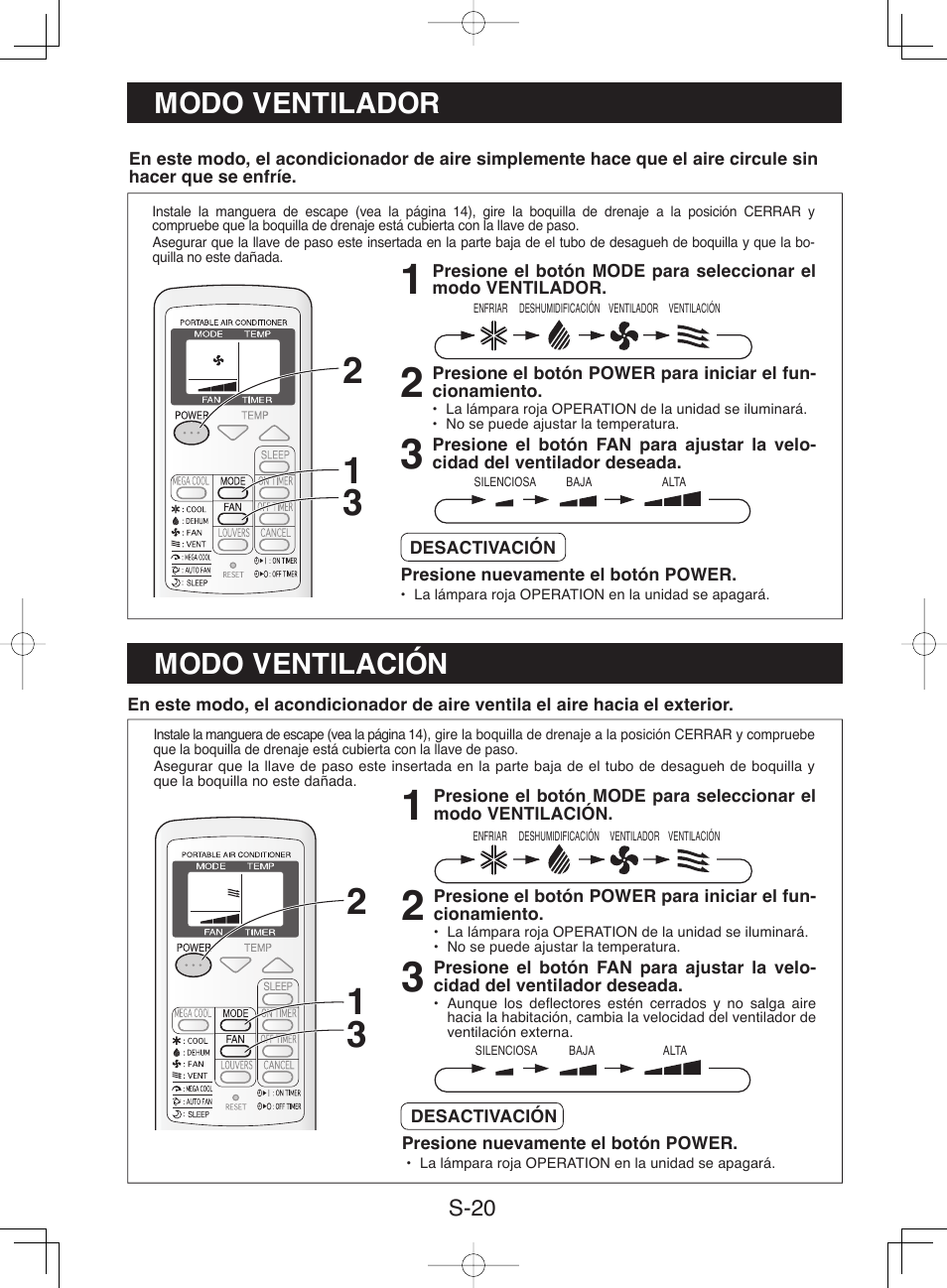 Modo ventilador modo ventilación | Sharp CV-13NH User Manual | Page 50 / 60