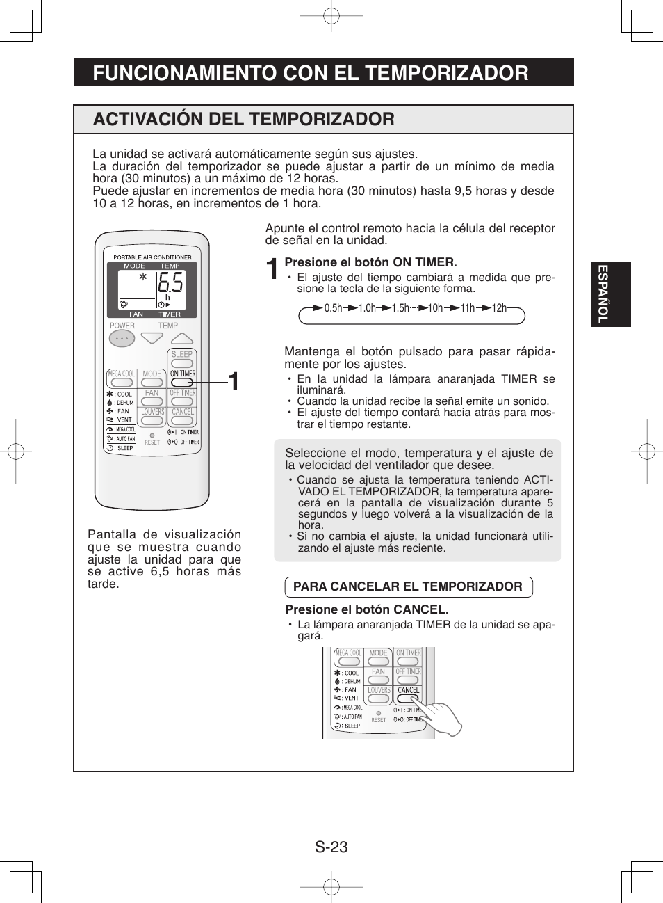 Funcionamiento con el temporizador, Activación del temporizador | Sharp CV-13NH User Manual | Page 53 / 60