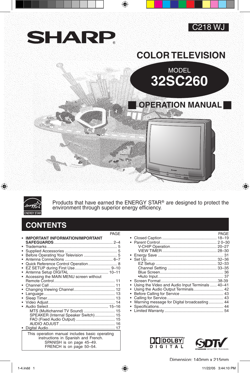 Sharp 32SC260 User Manual | 54 pages