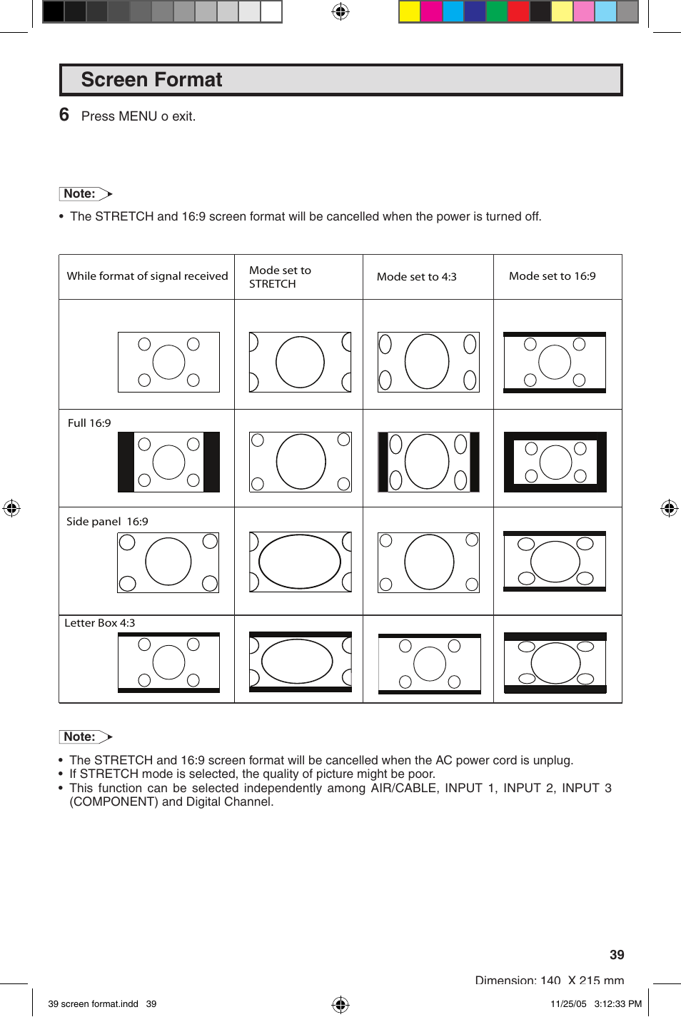 Screen format | Sharp 32SC260 User Manual | Page 39 / 54