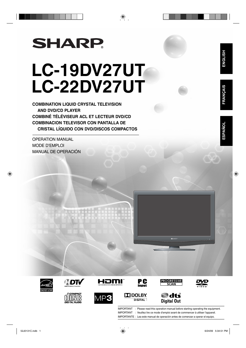 Sharp LC-22DV27UT User Manual | 40 pages