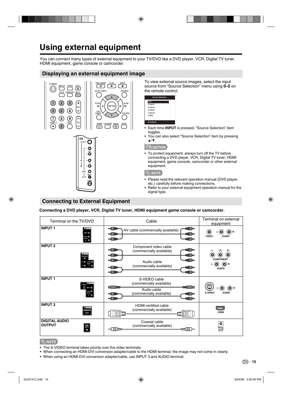 Using external equipment, Displaying an external equipment image, Connecting to external equipment | Sharp LC-22DV27UT User Manual | Page 17 / 40