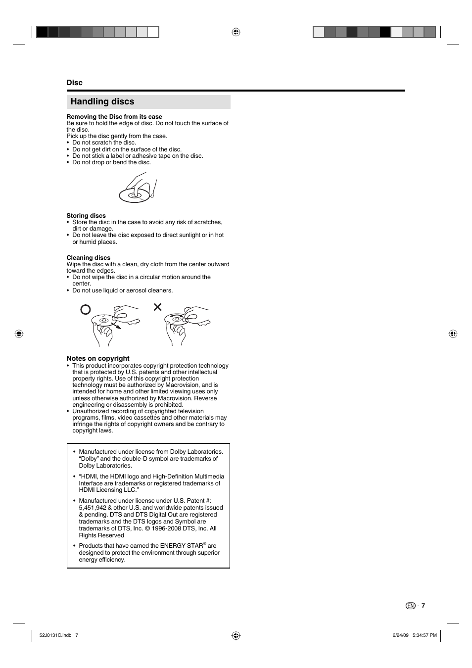 Handling discs | Sharp LC-22DV27UT User Manual | Page 9 / 40