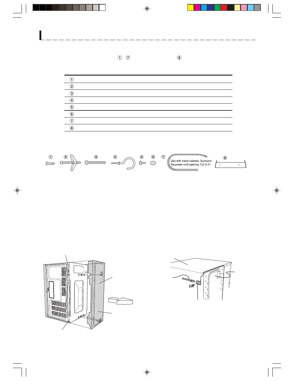 6 preparation of the oven, 5 installation hardware | Sharp R-1210 User Manual | Page 8 / 32