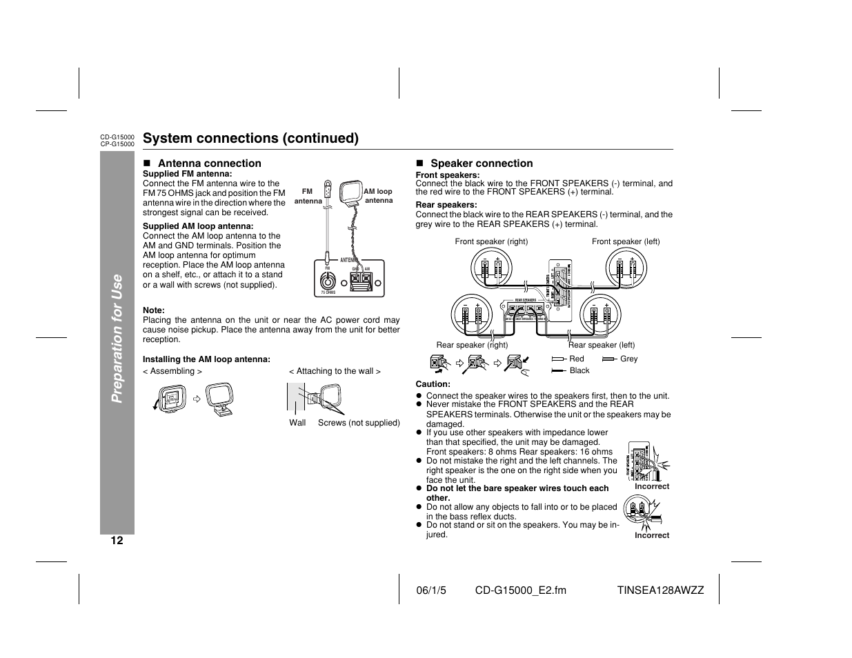 Preparation for use, System connections (continued) | Sharp CP-G15000 User Manual | Page 12 / 48