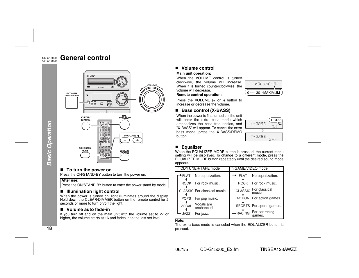 General control, Basic operation | Sharp CP-G15000 User Manual | Page 18 / 48