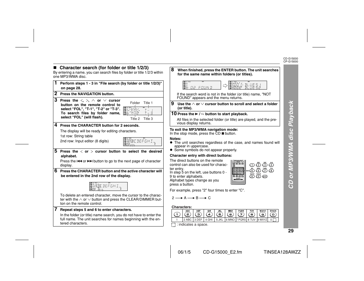 Cd or mp3/wma disc playback | Sharp CP-G15000 User Manual | Page 29 / 48