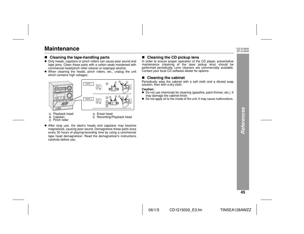 Maintenance, References | Sharp CP-G15000 User Manual | Page 45 / 48