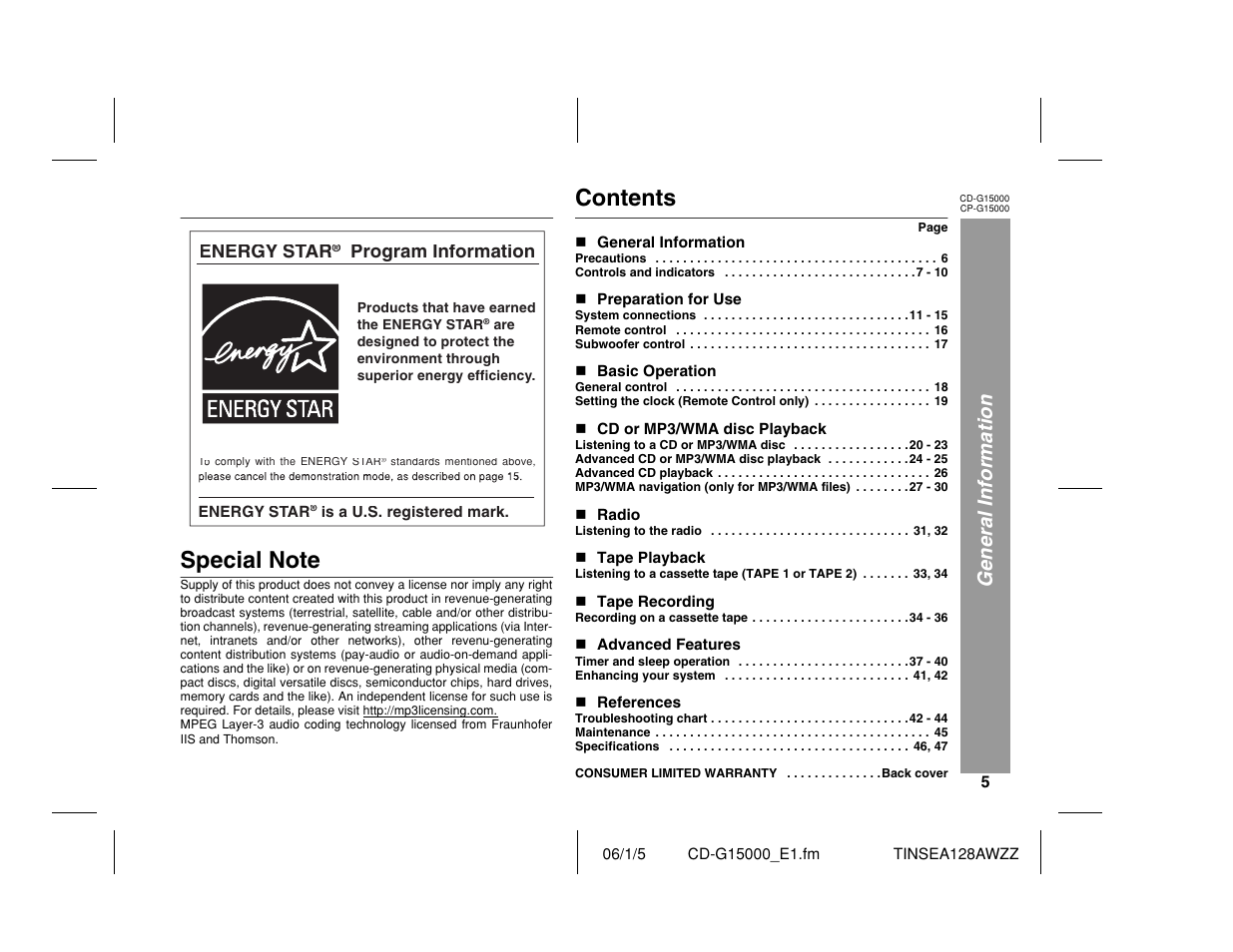 Sharp CP-G15000 User Manual | Page 5 / 48