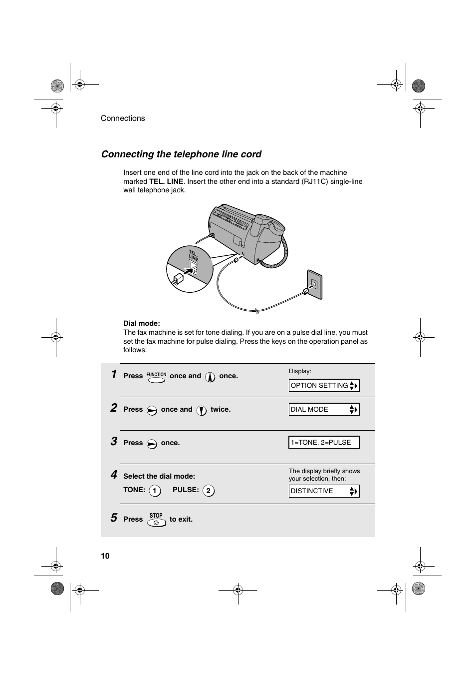 Connecting the telephone line cord | Sharp UX-P200 User Manual | Page 12 / 80