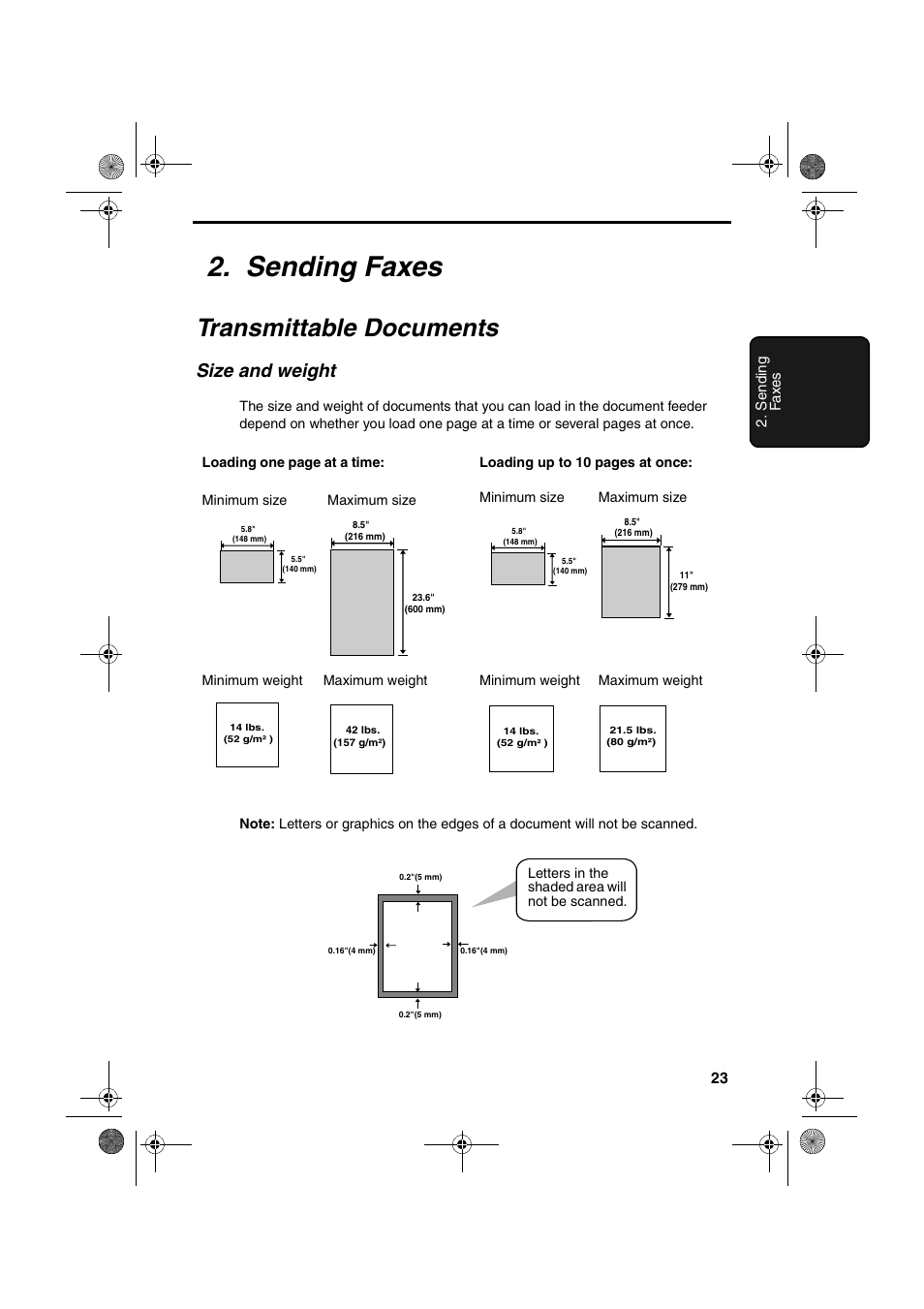 Sending faxes, Transmittable documents, Size and weight | Sharp UX-P200 User Manual | Page 25 / 80