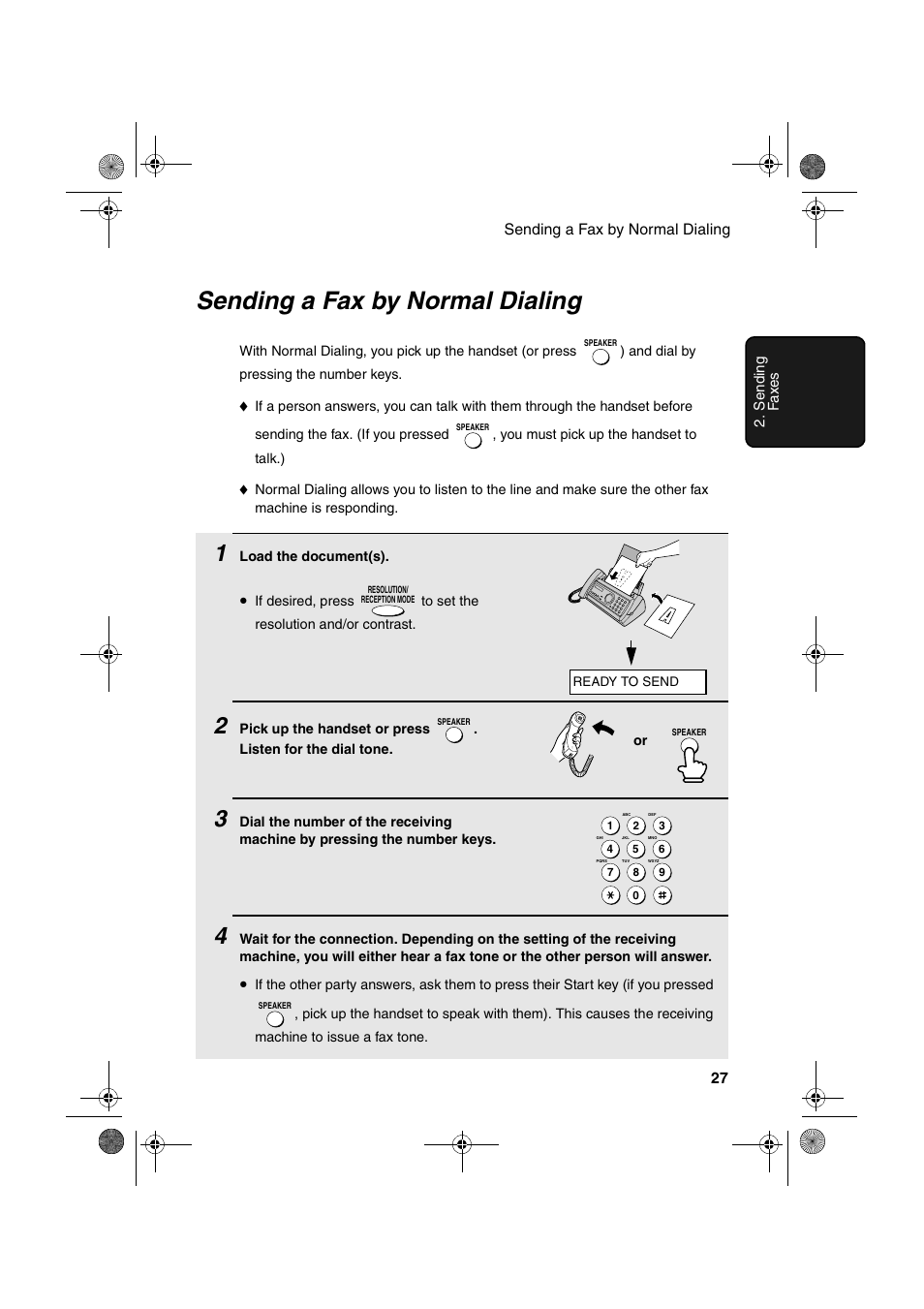 Sending a fax by normal dialing | Sharp UX-P200 User Manual | Page 29 / 80