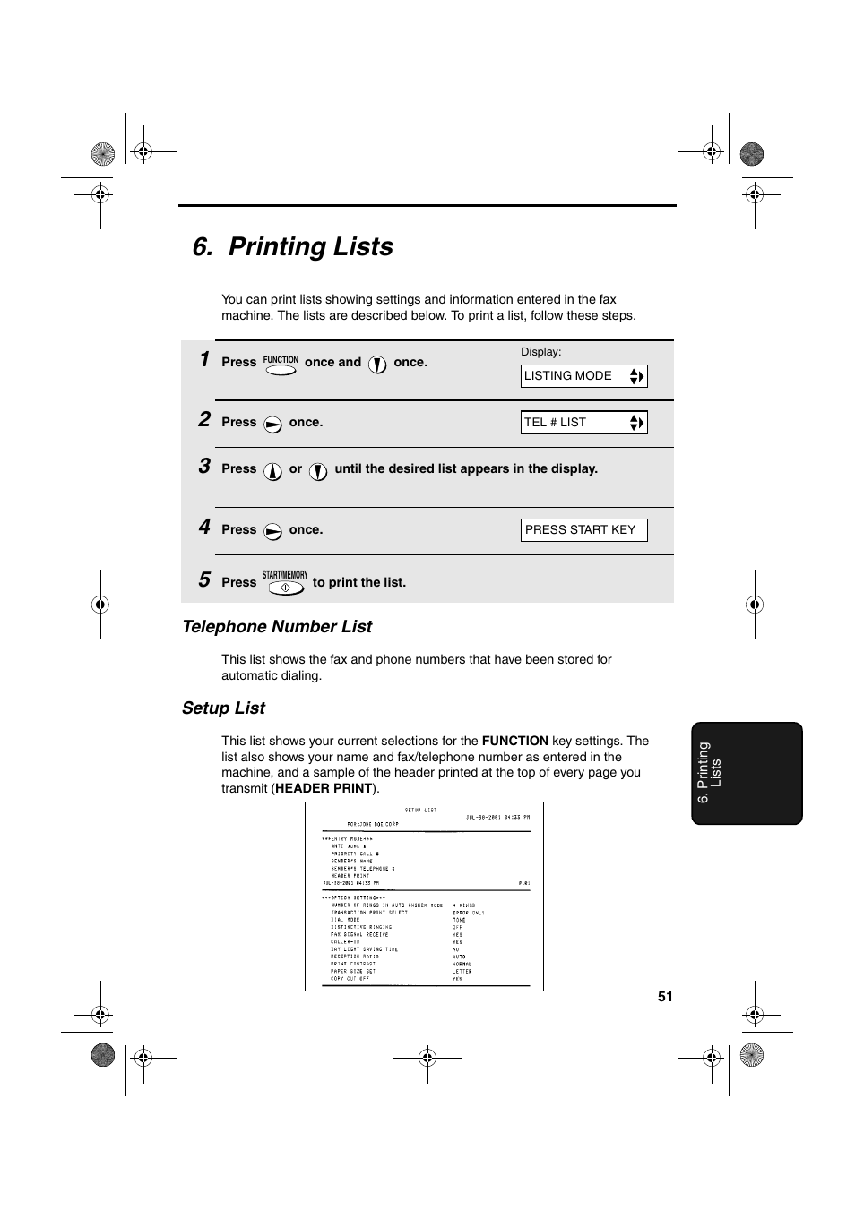 Printing lists | Sharp UX-P200 User Manual | Page 53 / 80