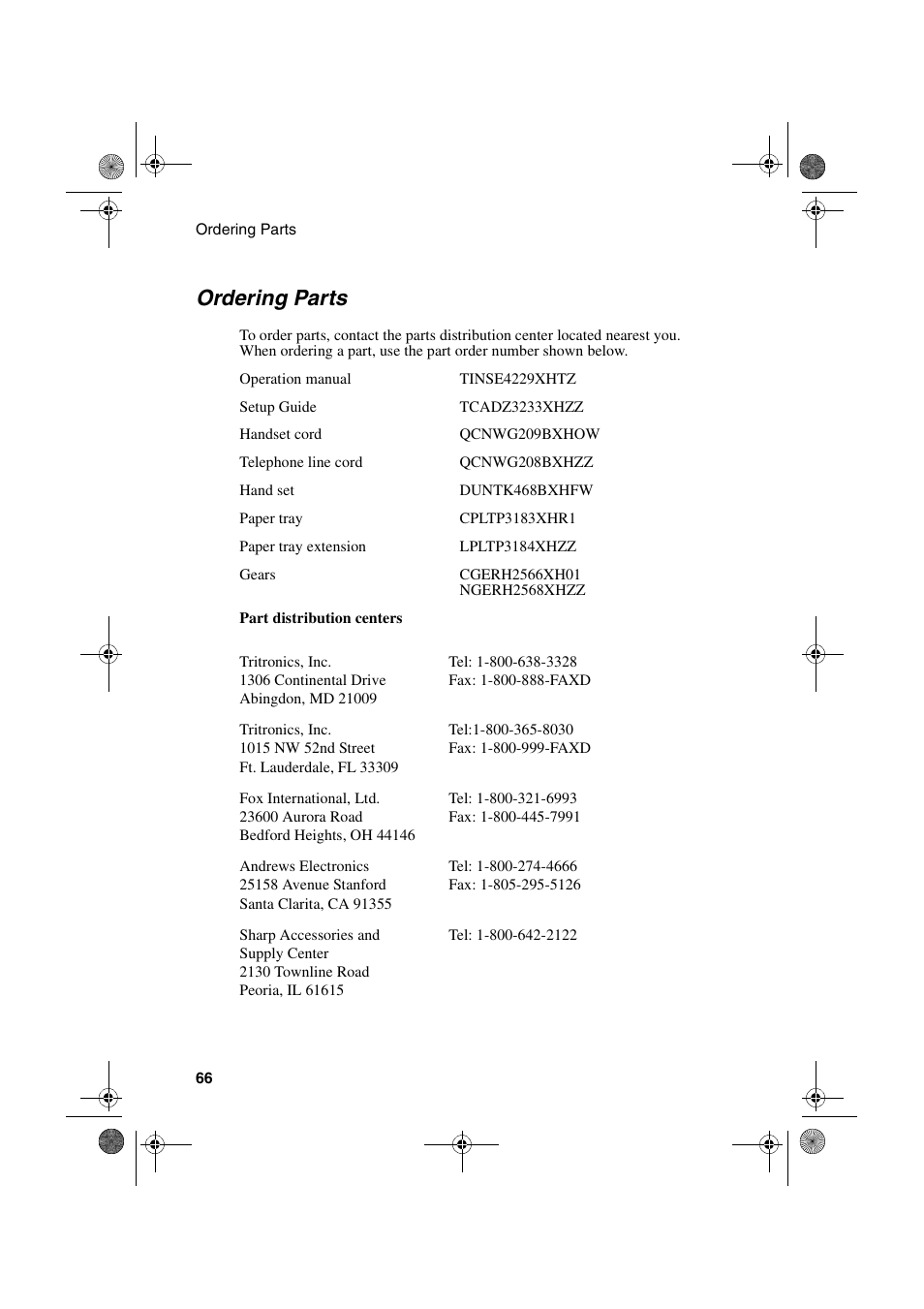 Ordering parts | Sharp UX-P200 User Manual | Page 68 / 80