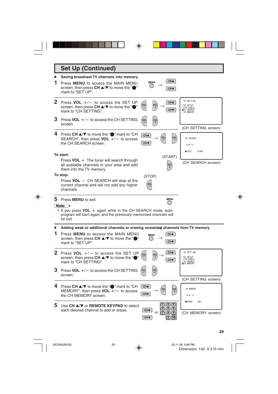 Set up (continued) | Sharp 32C240 User Manual | Page 29 / 48