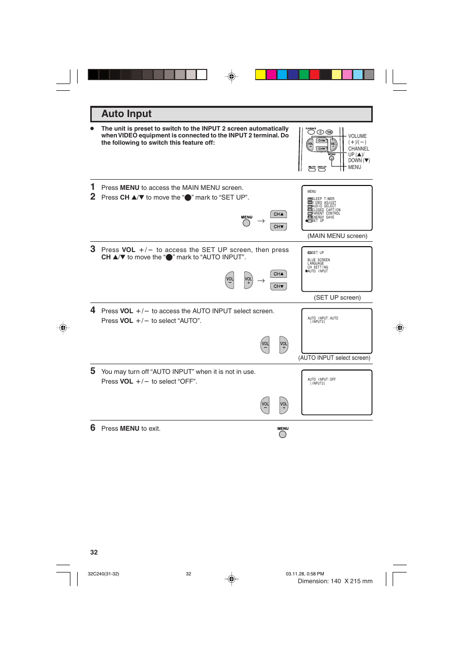 Auto input | Sharp 32C240 User Manual | Page 32 / 48