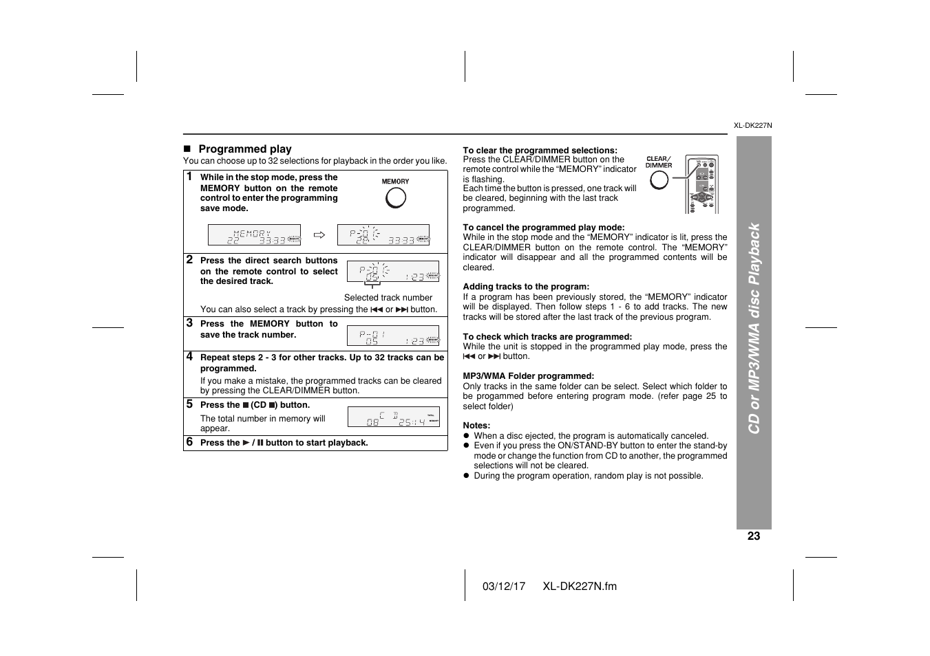 Cd or mp3/wma disc playback | Sharp XL DK227N User Manual | Page 23 / 36