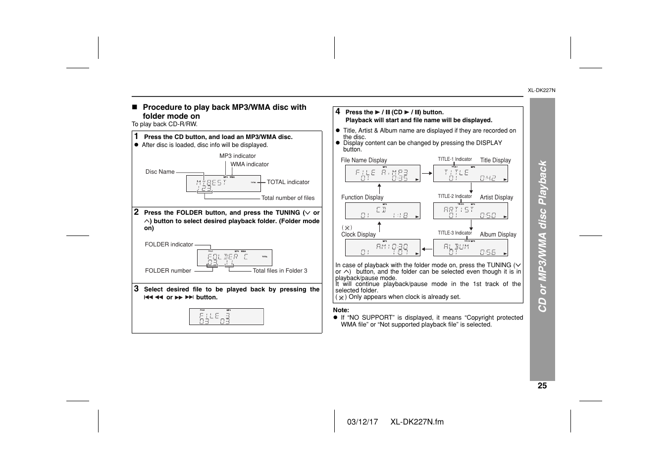 Cd or mp3/wma disc playback | Sharp XL DK227N User Manual | Page 25 / 36