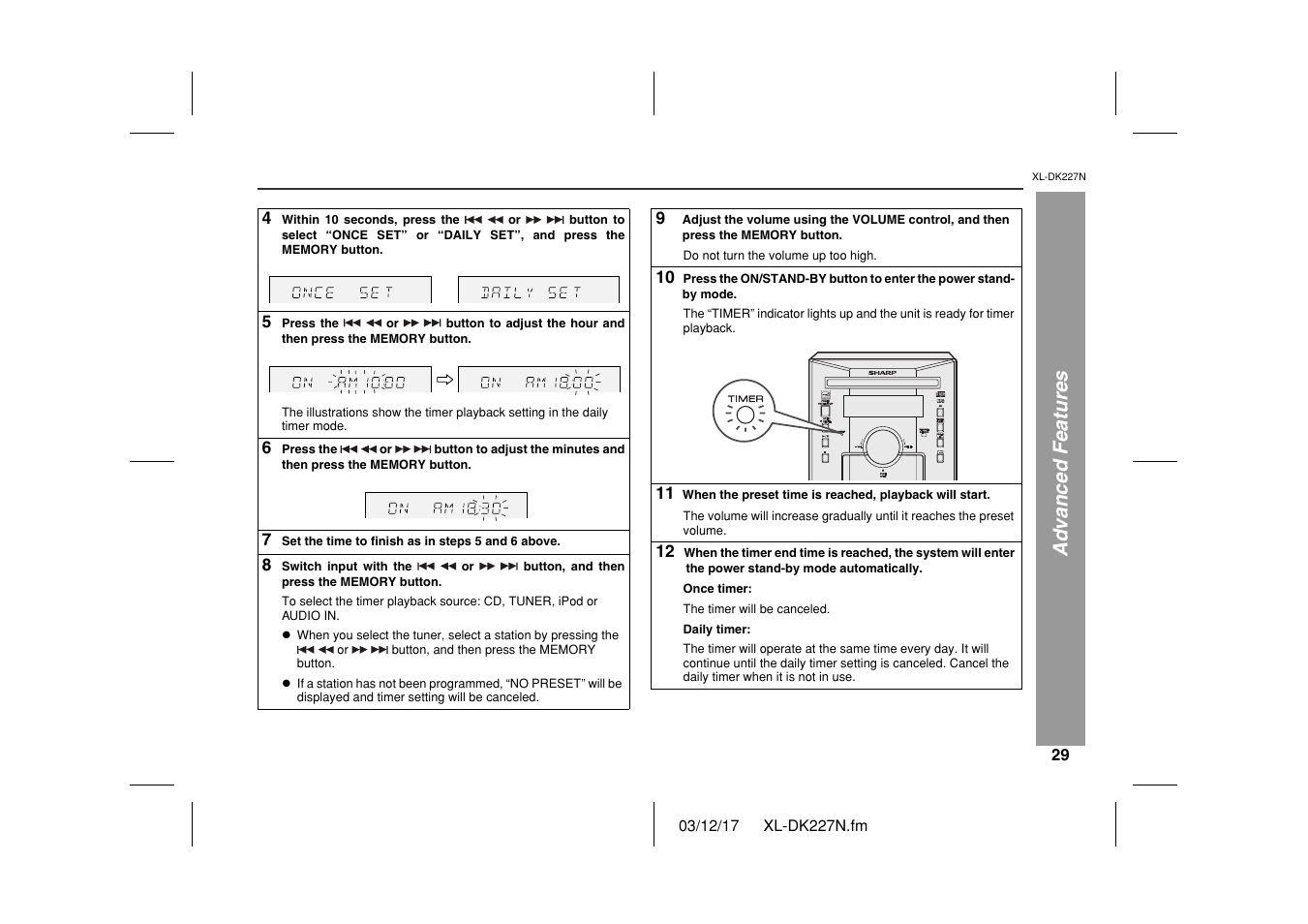 Advanced features | Sharp XL DK227N User Manual | Page 29 / 36