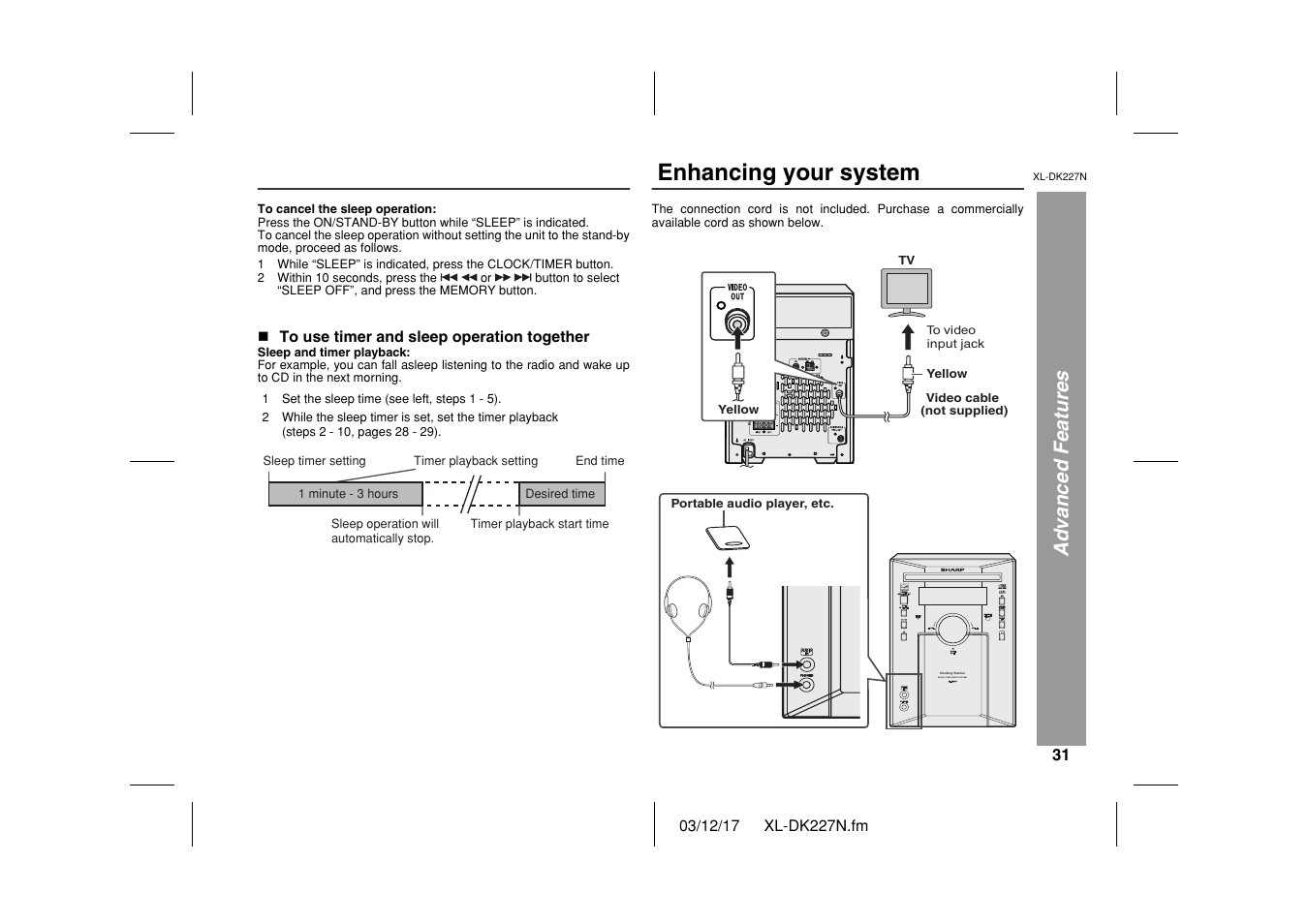 Enhancing your system, Advanced features, Micro component system | Sharp XL DK227N User Manual | Page 31 / 36