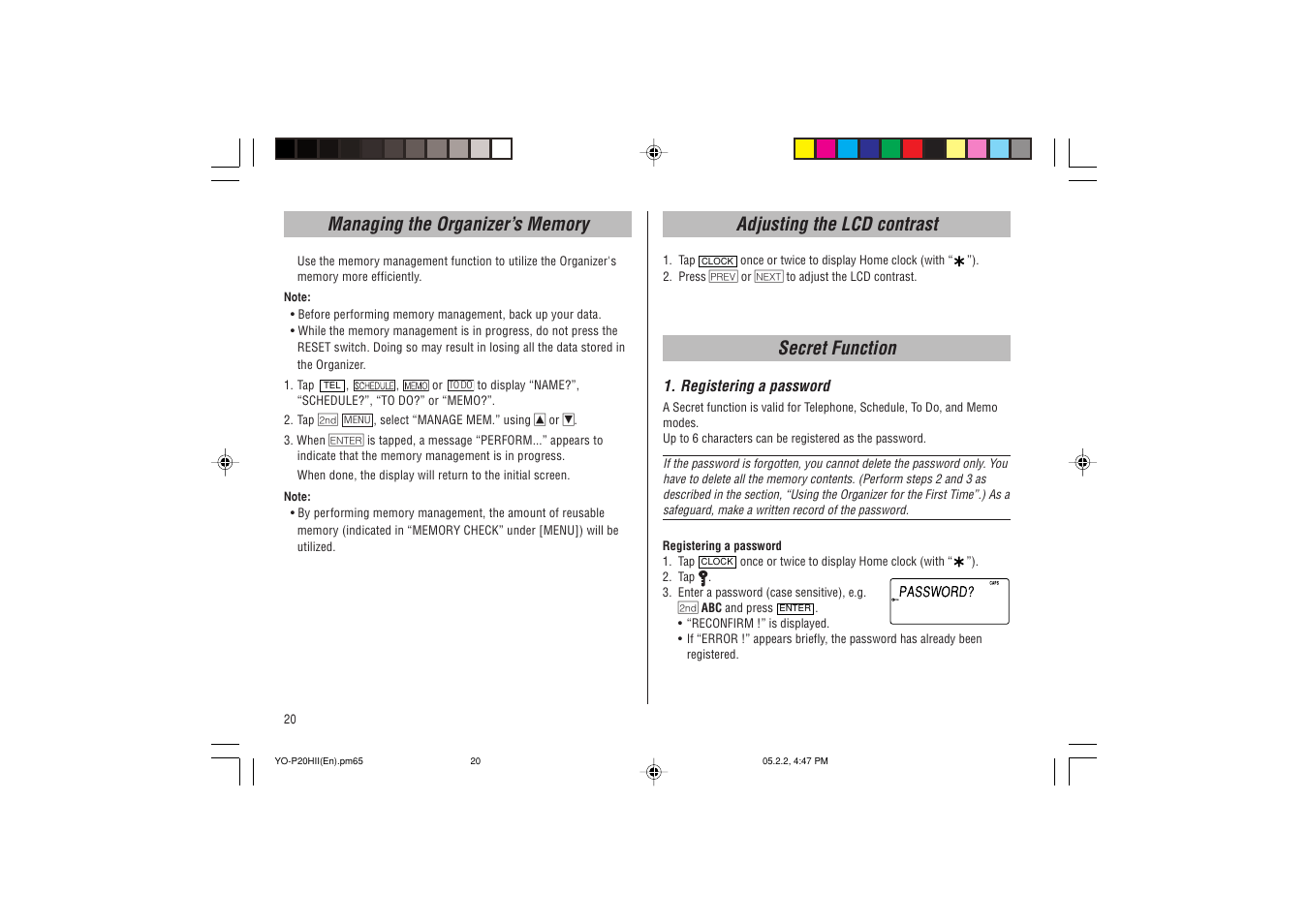 Secret function | Sharp YO-P20hII User Manual | Page 22 / 36