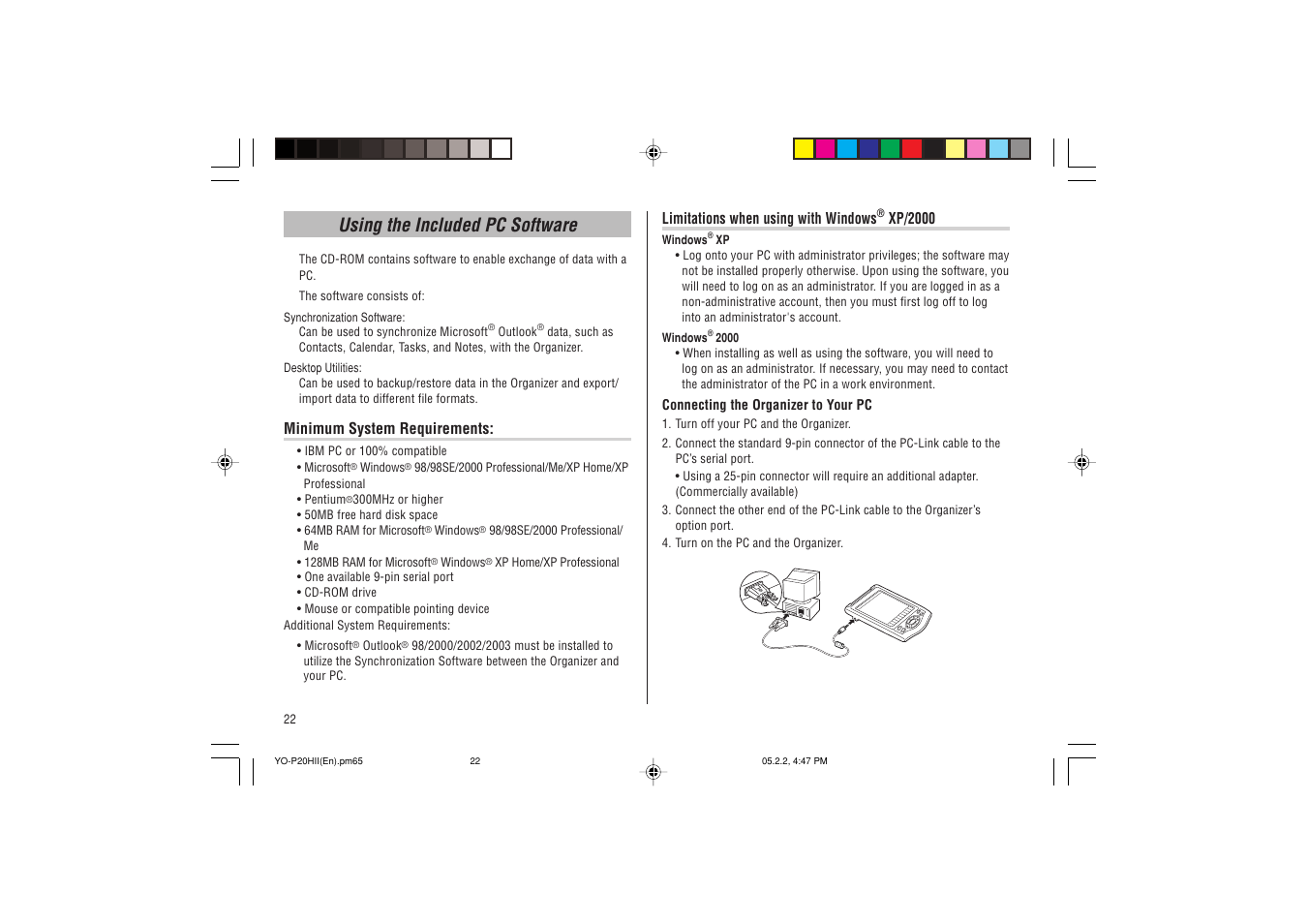 Using the included pc software | Sharp YO-P20hII User Manual | Page 24 / 36